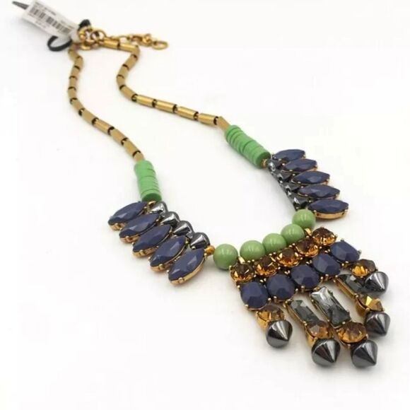 J.CREW GOLD TONE GREEN BLUE BROWN CUT CRYSTAL 18"-20" NECKLACE NWOT - Picture 1 of 3